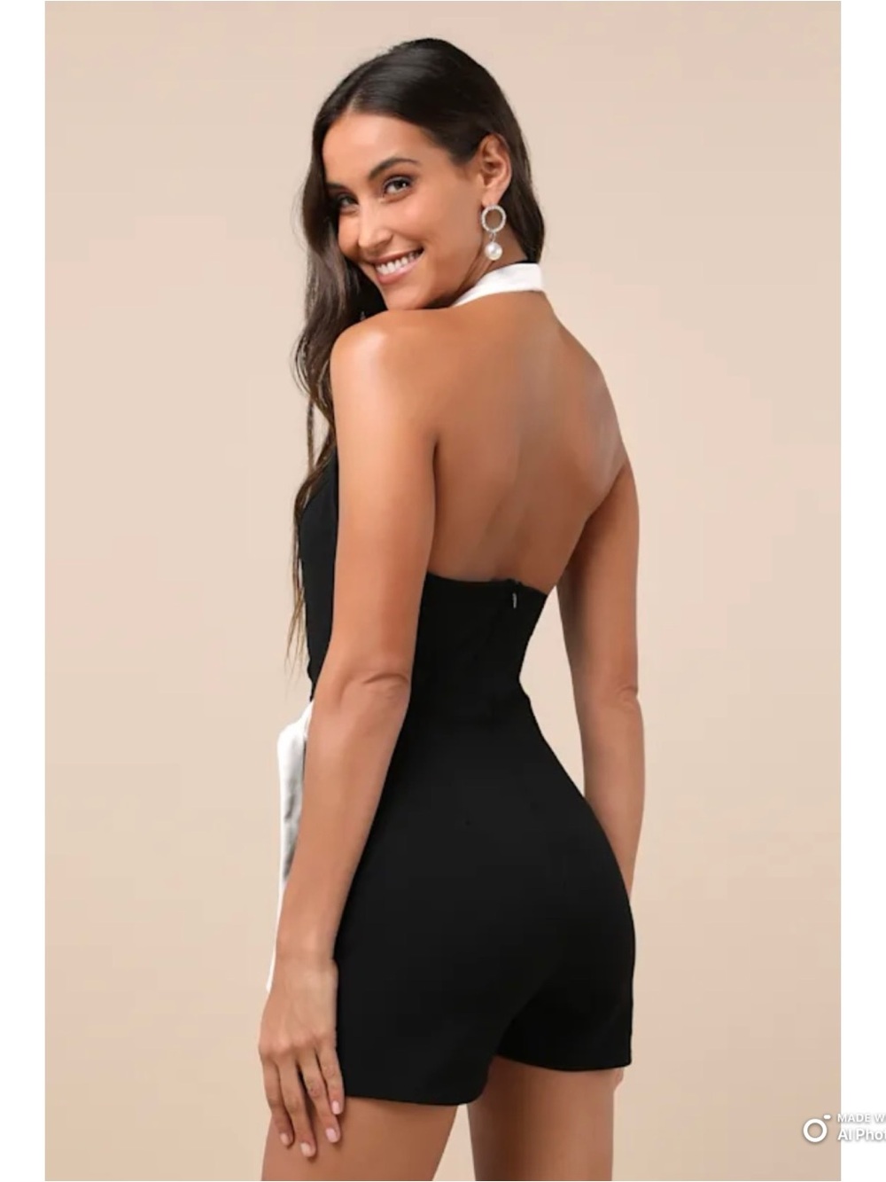 Lulus XS Cutest Poise Black Color Block Collared Halter Wrap Skort Romper NWT - Picture 9 of 17